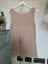 Canottiera elegante in pizzo beige tg. 44/L