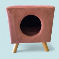 Pouf cuccia gatto con cuscino e piedini legno