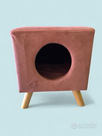 Pouf cuccia gatto con cuscino e piedini legno