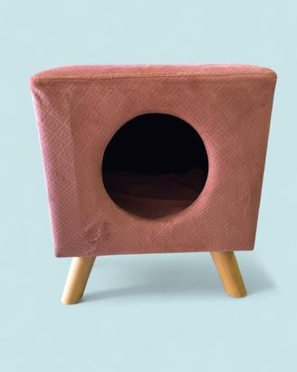 Pouf cuccia gatto con cuscino e piedini legno