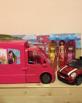 Camper barbie, auto”Mini”Ken, Barbie Sirene e Play