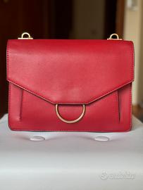 Borsa rossa media strutturata ecopelle a tracolla