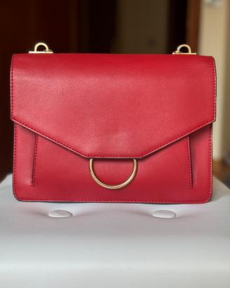 Borsa rossa media strutturata ecopelle a tracolla