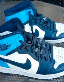 Scarpe Nike Air Jordan 1 Mid bianche e blu - Num.