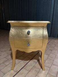 Comodino Bombato con 2 Cassetti in Legno oro