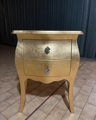 Comodino Bombato con 2 Cassetti in Legno oro