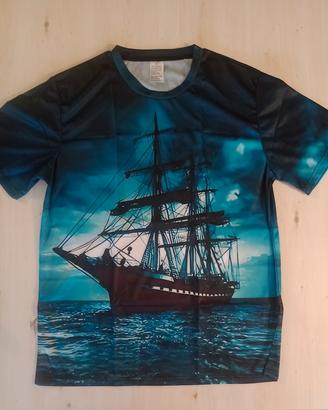 T‑shirt uomo L – stampa veliero, nuova