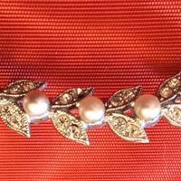 Spilla silver plate fiori, perle e stras 1950