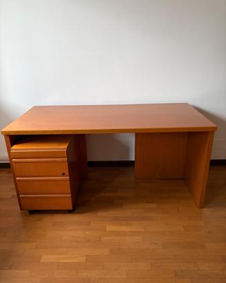 Scrivania legno tropicale con cassettiera