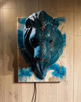 Scultura leone da parete con resina