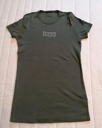 T shirt in cotone verde militare marca Sisley