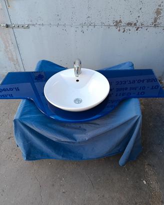 Top lavabo in vetro blu