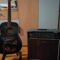 Amplificatore e chitarra acustica Fender