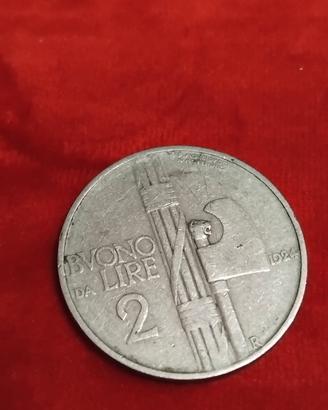 Raro Buono da 2 Lire 1924 - Fascio Littorio 