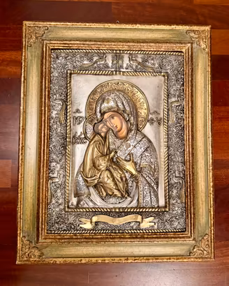 Icona Vergine Maria con Gesù bambino argento 950
