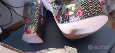 Sandali tacchi 15 fiori broccato 37