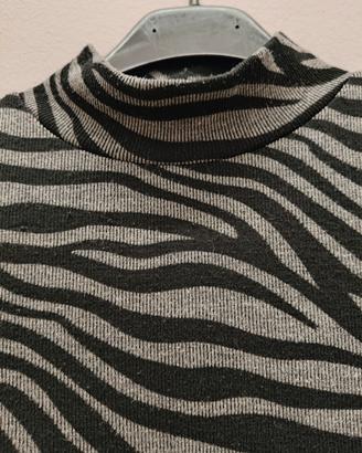 🦓 Maglioncino zebrato grigio e nero lungo Tg. XS 