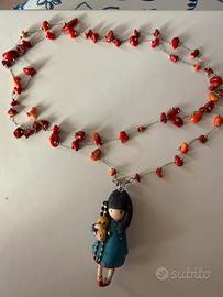 Collana artigianale corallo bamboo + Gorjuss