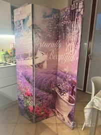 Paravento/separè/divisorio in legno foderato 3ante