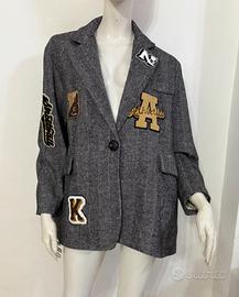 ZETA OTTO Giacca oversize a spina di pesce toppe