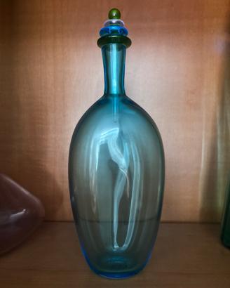 Bottiglia Murano Azzurra con Tappo Colorato