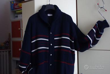 Cardigan uomo, blu rigato, imbottitura interna. 52