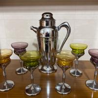 Art nouveau set di 6 calici più shaker