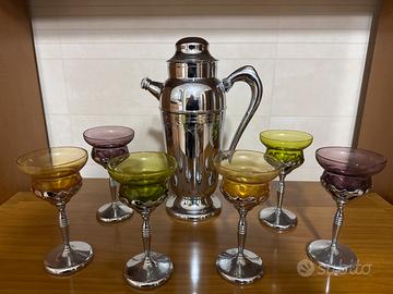 Art nouveau set di 6 calici più shaker