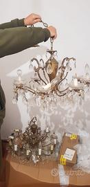 2 lampadari vintage con gocce cristallo