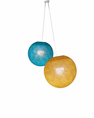 Doppio lampadario sfere blu pavone - camello