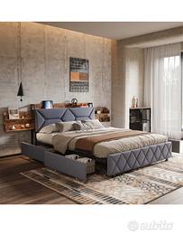 Letto imbottito con contenitori scorrevoli 160x200