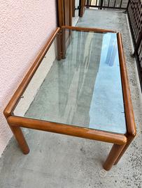 Tavolino da salotto in vetro e legno