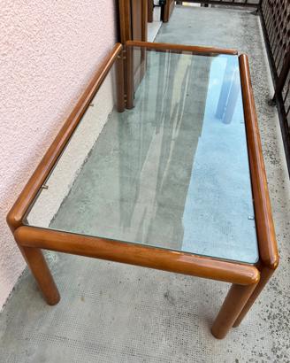 Tavolino da salotto in vetro e legno