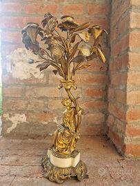 Candelabro antico 5 fiamme in bronzo e marmo