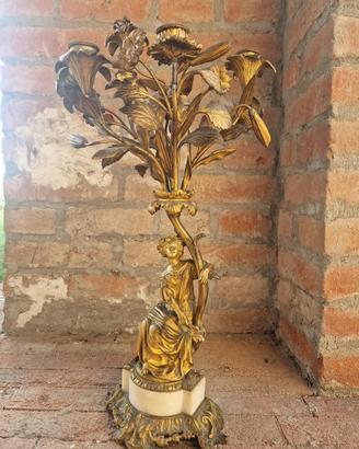 Candelabro antico 5 fiamme in bronzo e marmo