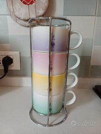 Set 4 Tazze Bialetti da capuccino + supporto