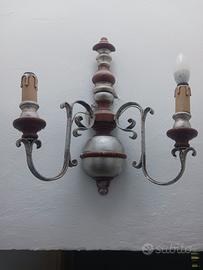 Lampadario vintage parete legno/ferro 2 luci