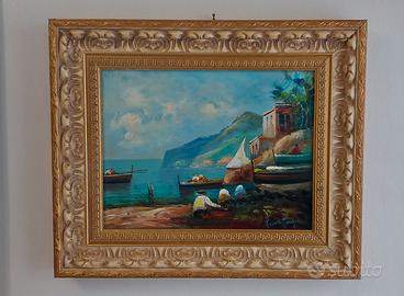 Quadro con marina di Sorrento dipinto a olio.