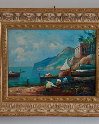 Quadro con marina di Sorrento dipinto a olio.
