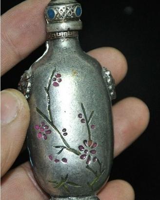 Snuff bottle cinese vintage - argento tibetano e s