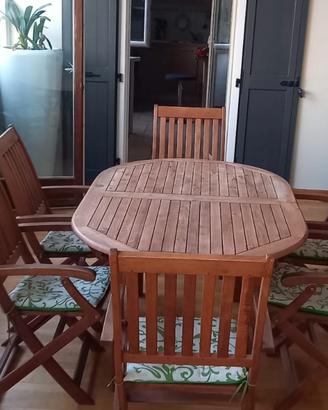 Tavolo outdoor allungabile in teak + 6 sedie