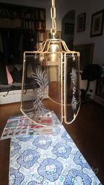 Lampadario lanterna vintage con vetri incisi