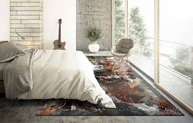 Tappeto moderno stampato lavabile grigio/rosso