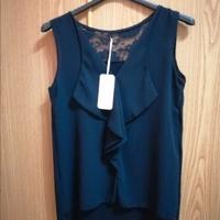 blusa donna blu dettagli pizzo 
