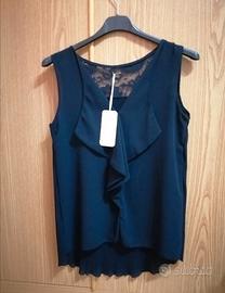 blusa donna blu dettagli pizzo 