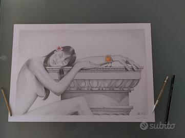 Disegno originale a matita e pastelli
