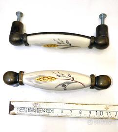 11 maniglie cucina ottone porcellana e spiga 96mm