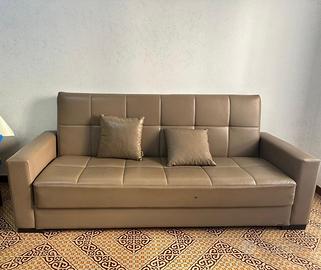 Divano letto contenitore in ecopelle color tortora