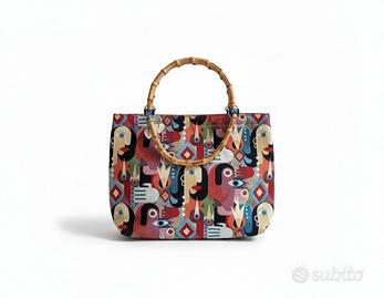 Borsa handmade tessuto gobelin fantasia cubist