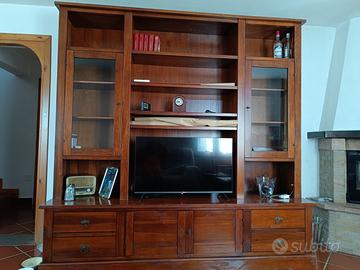 Mobile soggiorno porta TV in legno con vetrinette